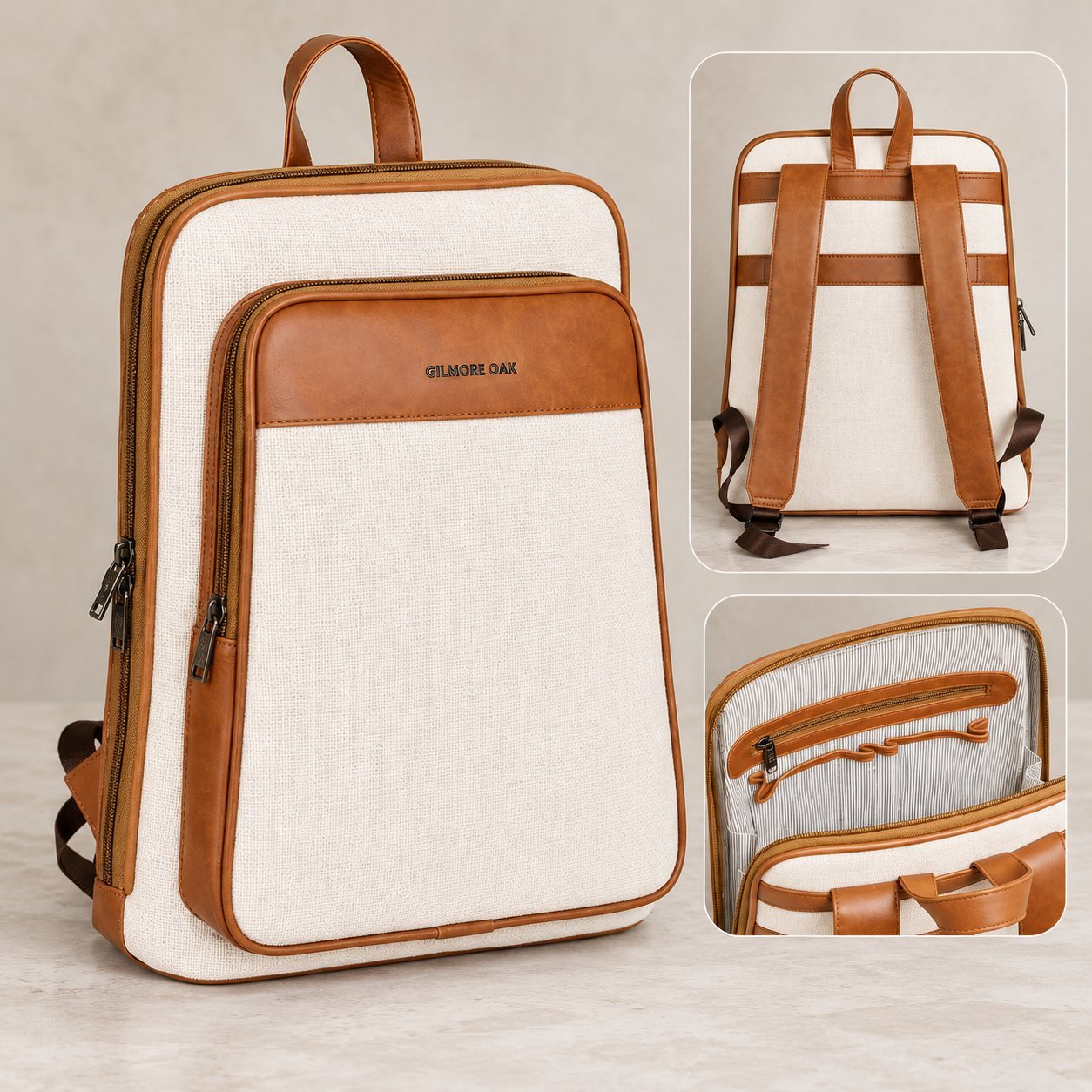 Click to zoom Gilmore Oak Zera Backpack in Cream, bulk order with company logo