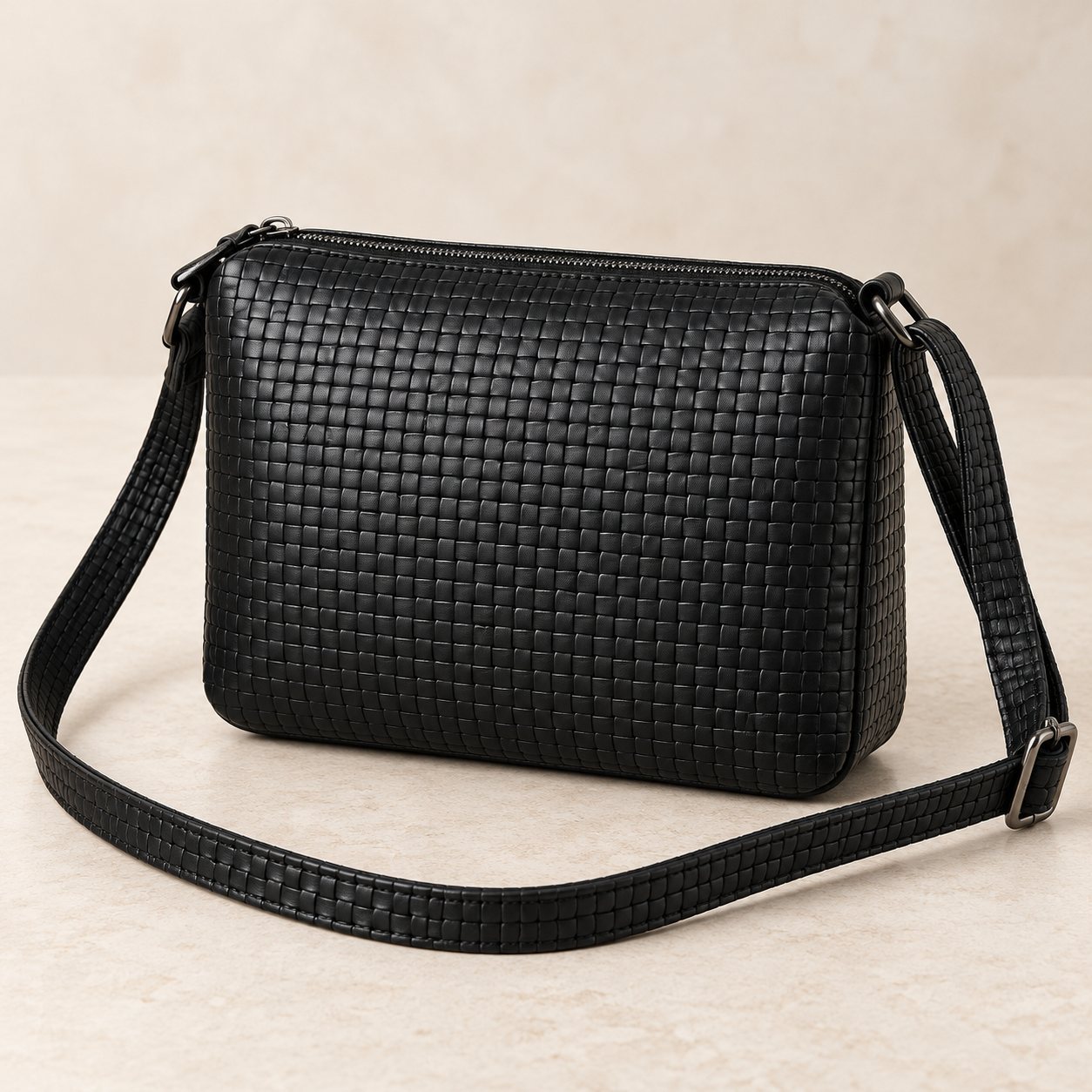 Click to zoom Gilmore Oak Ashford Woven Sling Bag in Black, annual day gift