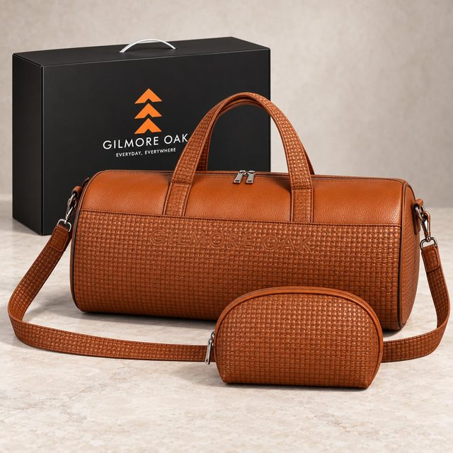 Gilmore Oak Herron Collection 2 Pc Combo (Duffle + Pouch) in Tan, bulk order with company logo