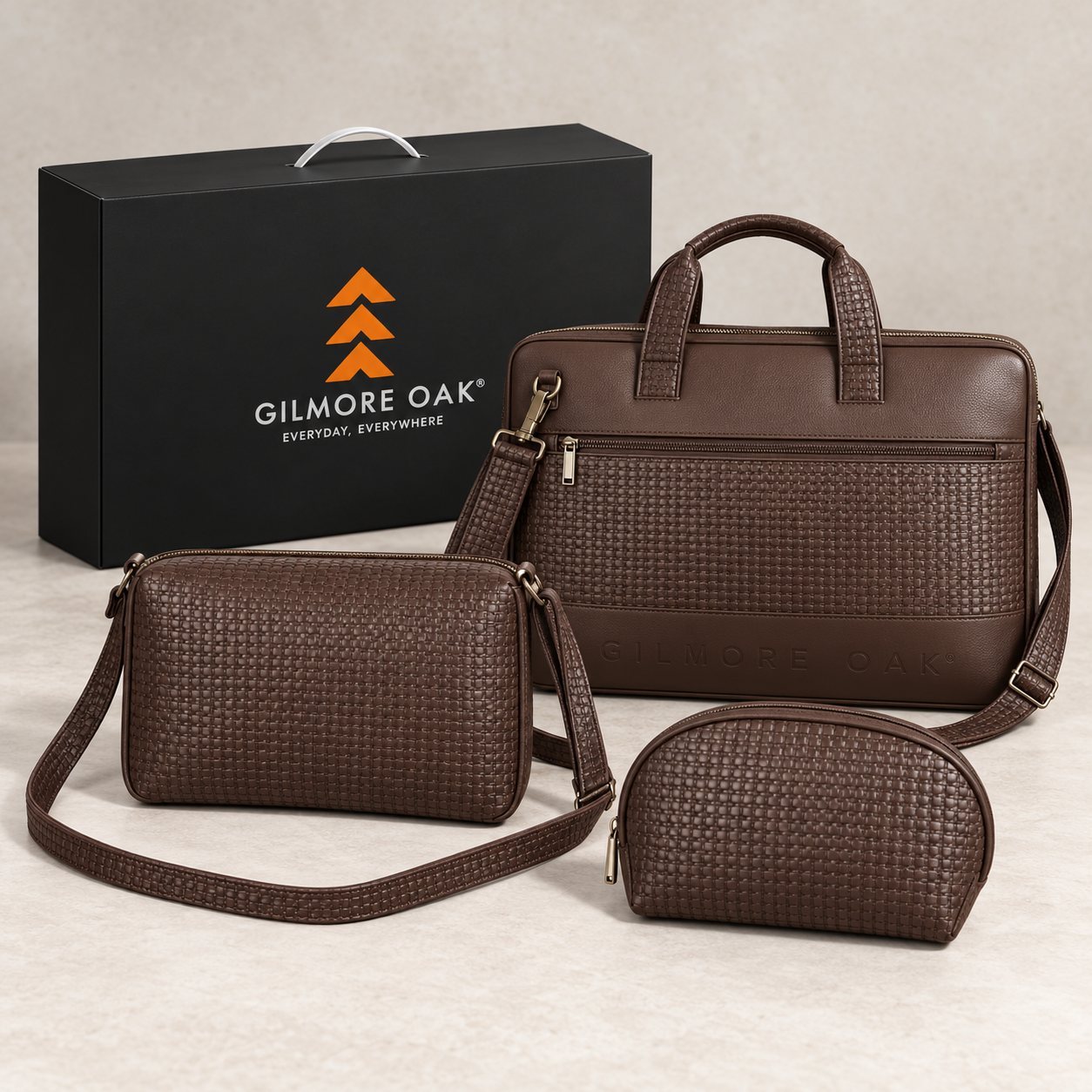 Click to zoom Gilmore Oak Herron Collection 3 Pc Combo in Brown, bulk order with company logo