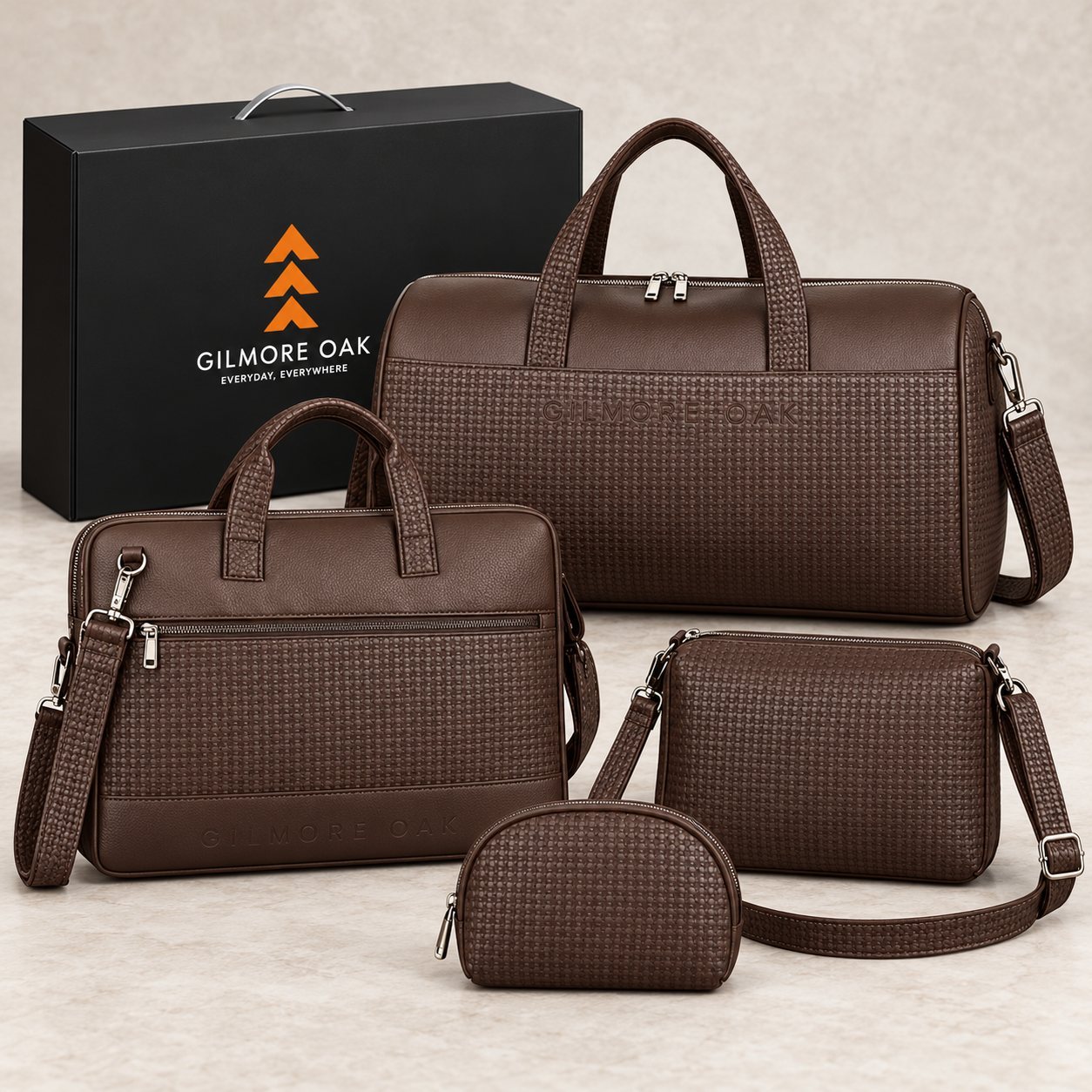 Click to zoom Gilmore Oak Herron Collection 4 Pc Set in Brown, annual day gift