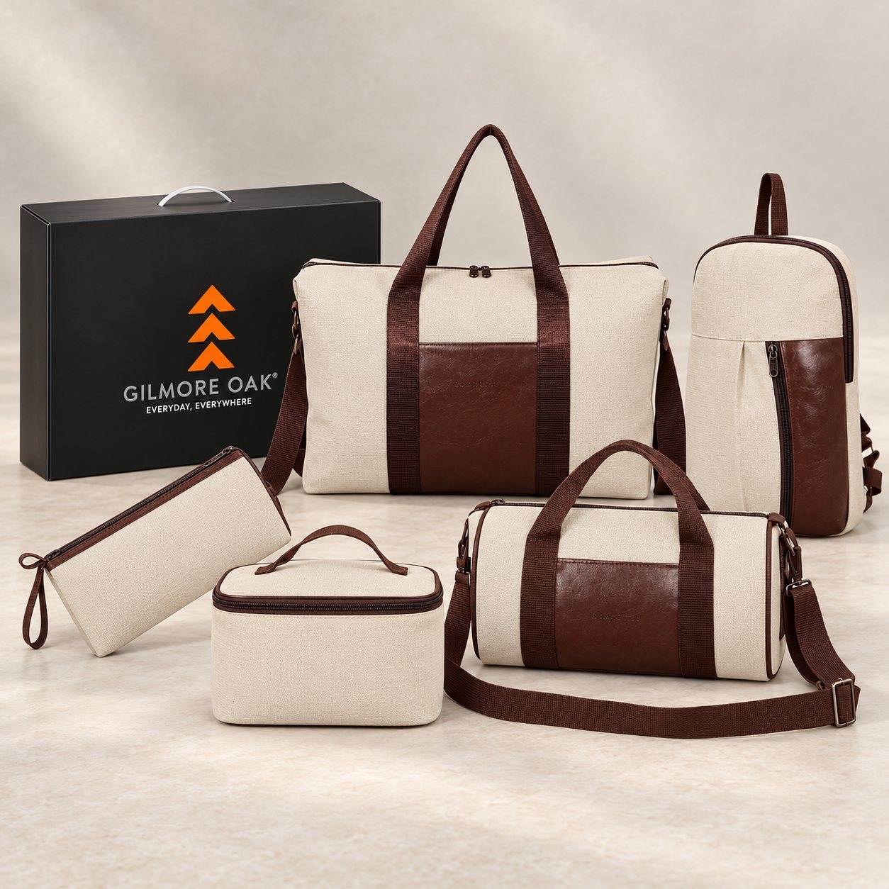Click to zoom Gilmore Oak Multi-Bag Travel Set in Cream/Brown, festive gifting