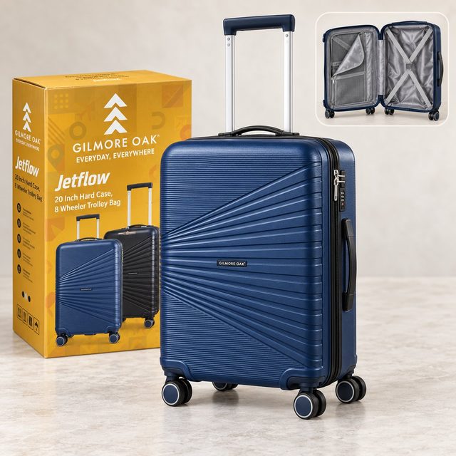 Gilmore Oak Jetflow 20 inch 8-Wheel Hard Case Trolley in Navy, dealer meet gift