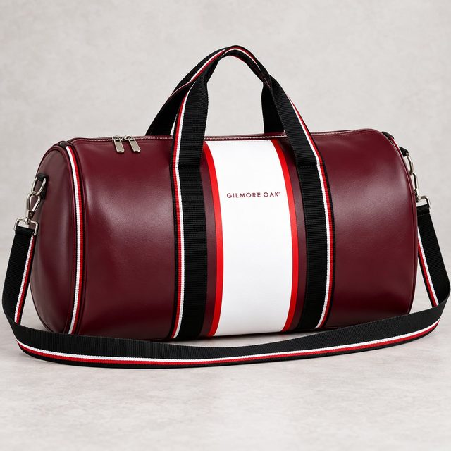 Gilmore Oak Deon Leatherette Duffel Bag in Maroon, employee onboarding kit