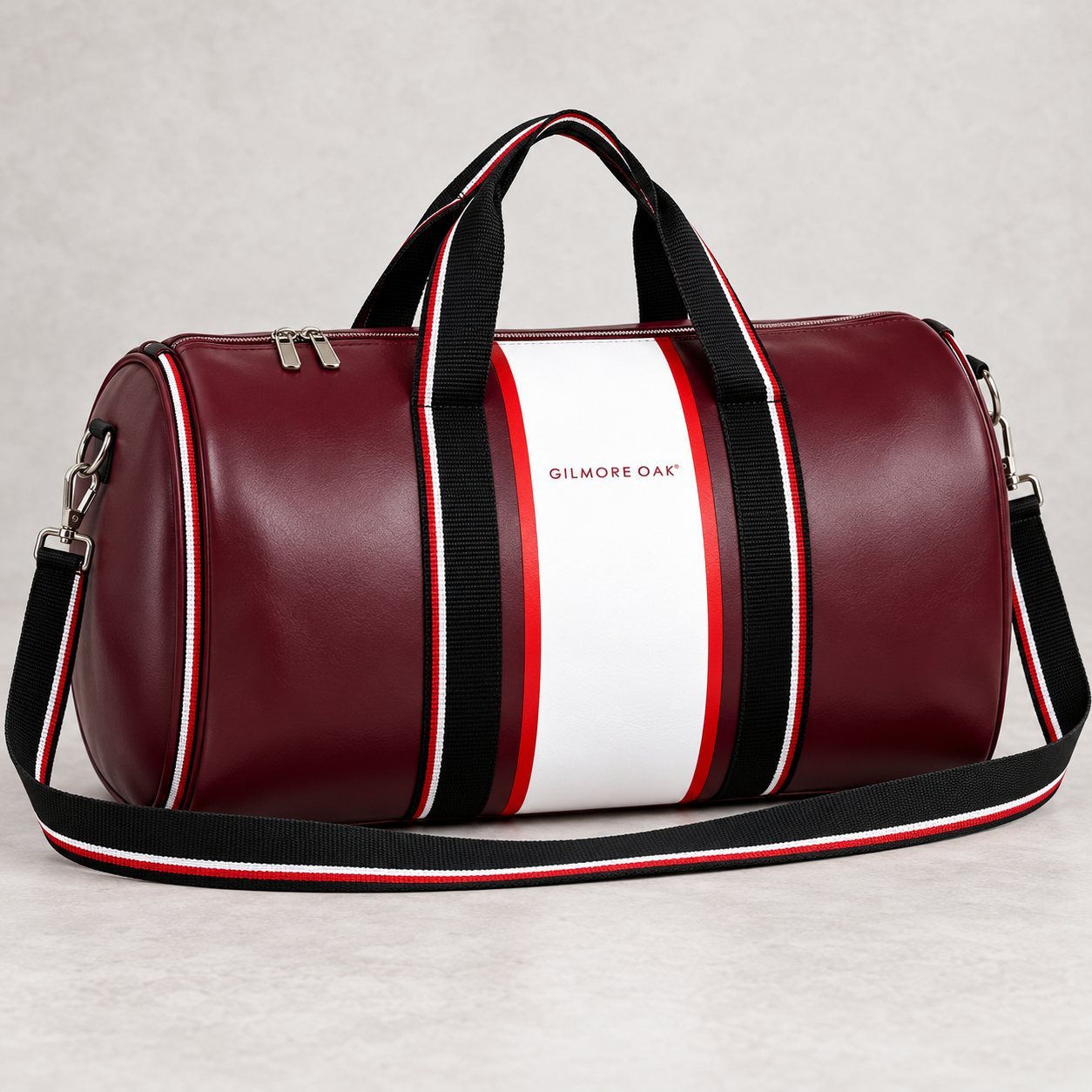 Click to zoom Gilmore Oak Deon Leatherette Duffel Bag in Maroon, employee onboarding kit