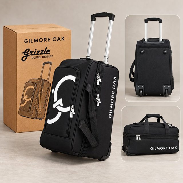 Gilmore Oak Grizzle 2-Wheel Duffel Trolley Bag in Black, event giveaway