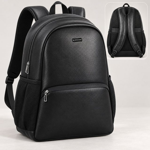 Giordano Axel Leatherette Backpack in Black, festive gifting