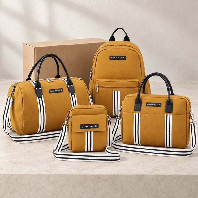 Giordano Eco-Pack Combo (Duffel + Laptop + Backpack + Sling, boxed) in Mustard, annual day gift