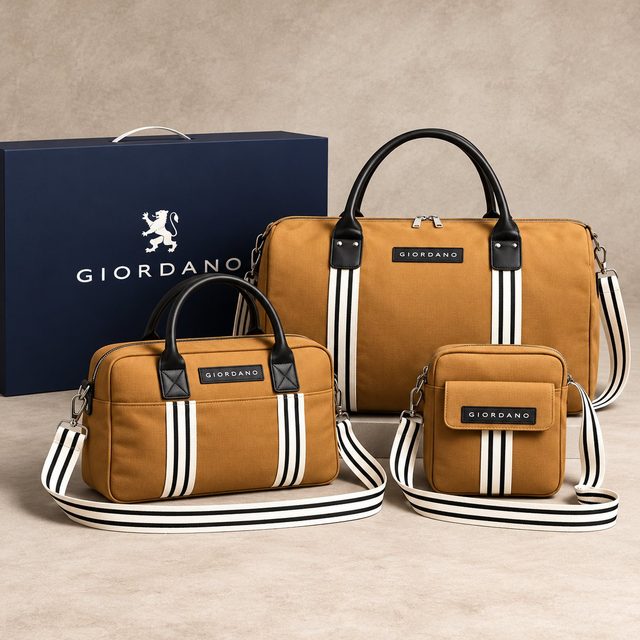 Giordano Canvas Combo (Duffle + Sling + Laptop Bag, boxed) in Mustard, event giveaway