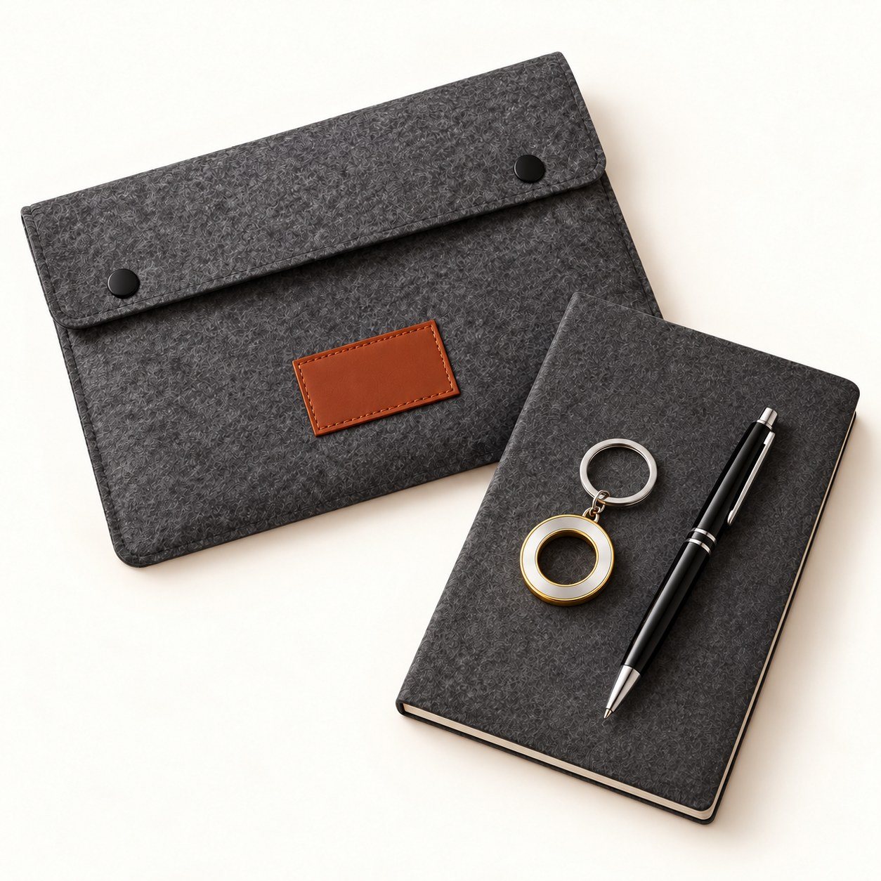 Click to zoom Felt Utility Pouch with Notebook Pen Keychain