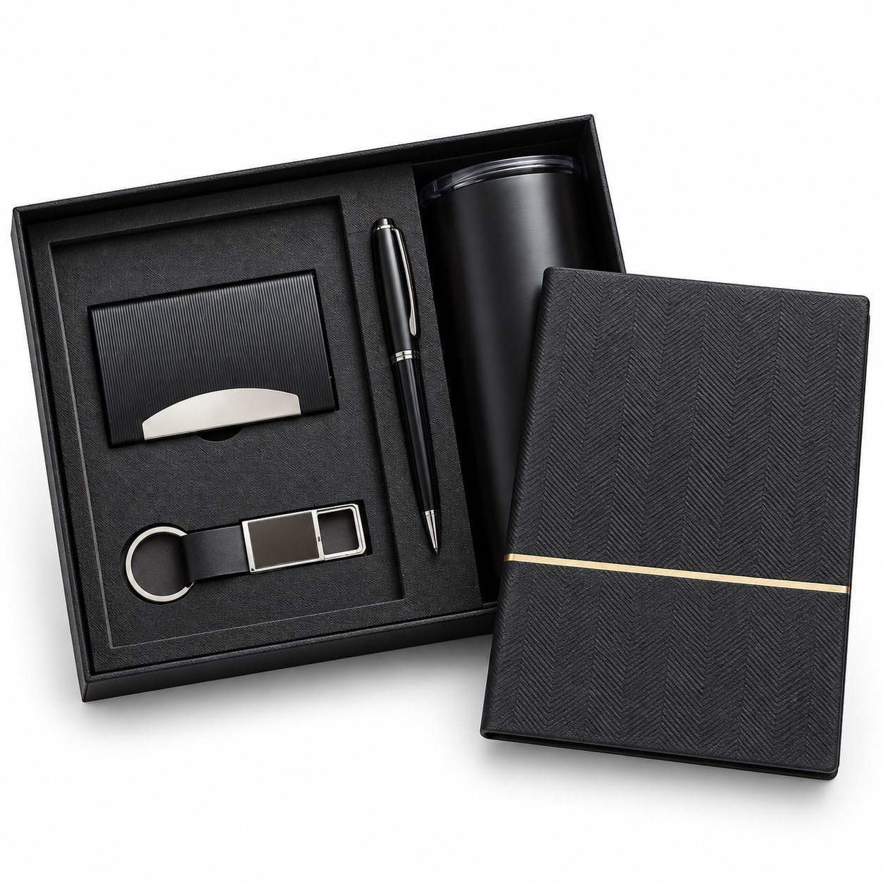 Mug Notebook Pen Card Holder Keychain Set