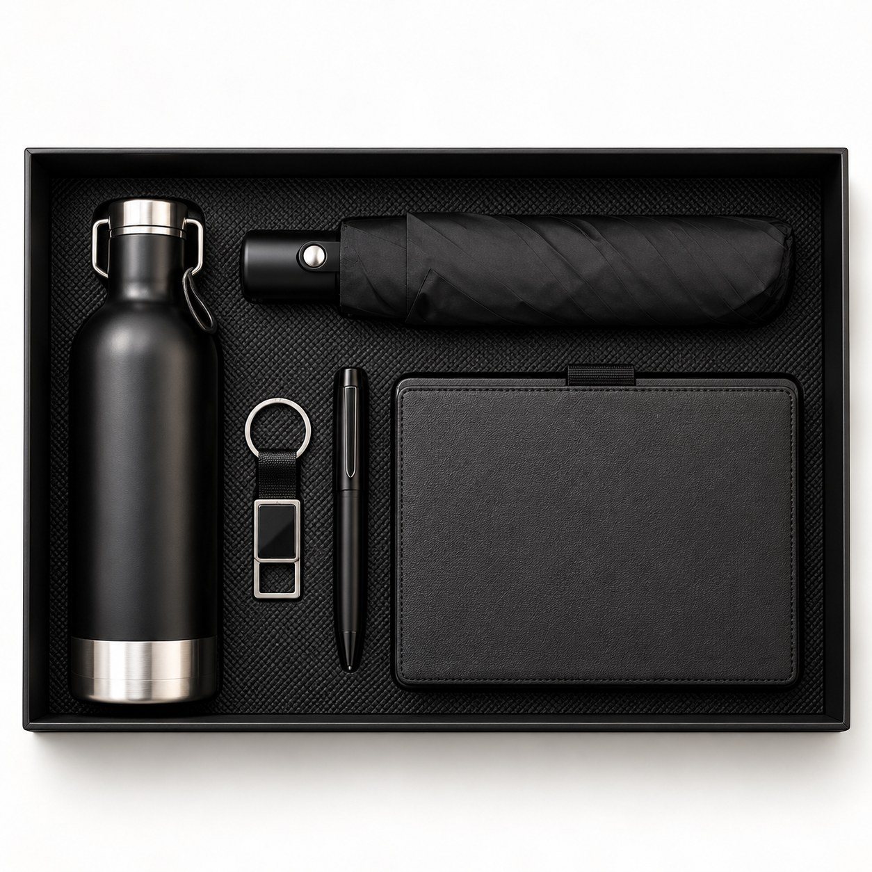 Umbrella, Notebook, Pen, Keychain & Steel Bottle Gift Set