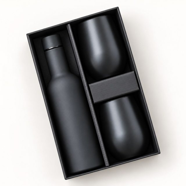 Hot & Cold Bottle and 2 Mugs Gift Set (Cork)