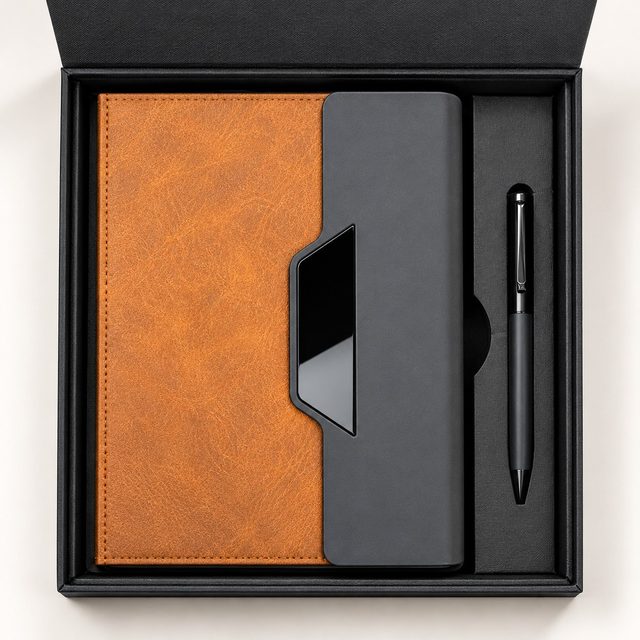 Notebook & Pen Set Black/tan