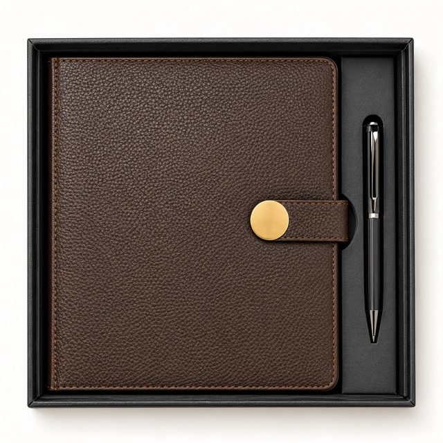 Notebook & Pen Set Black/coffee Button