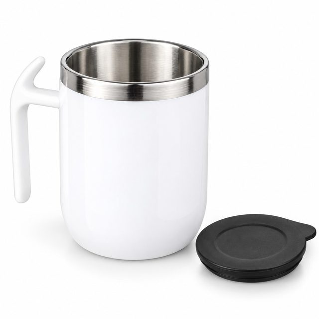 White steel mug