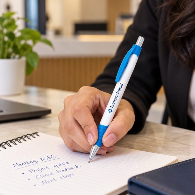 Soft-Grip Click Pen (Blue, Red) in Blue, customised with a company logo