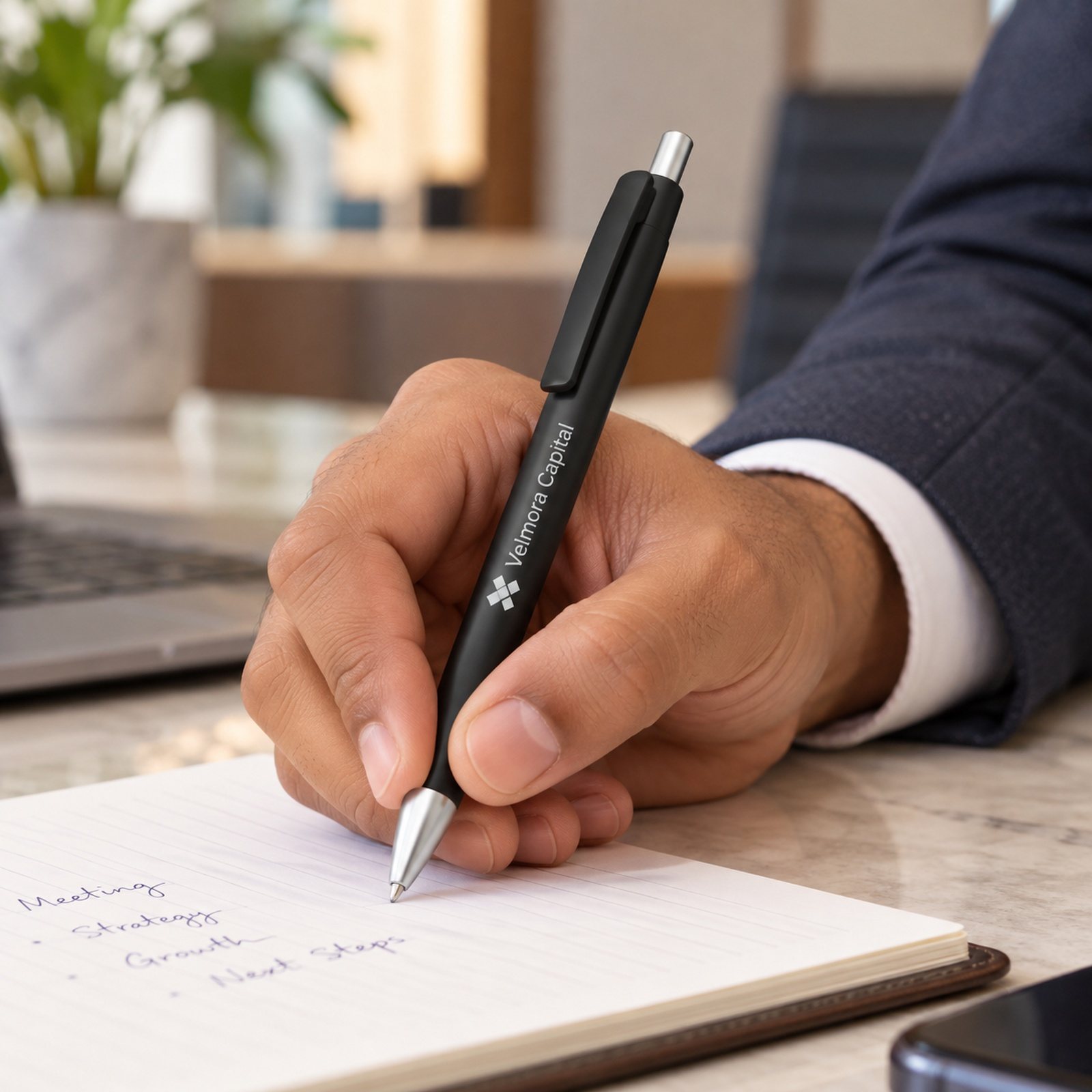 Click to zoom Matte Black Click Pen with Chrome Tip, customised with a company logo