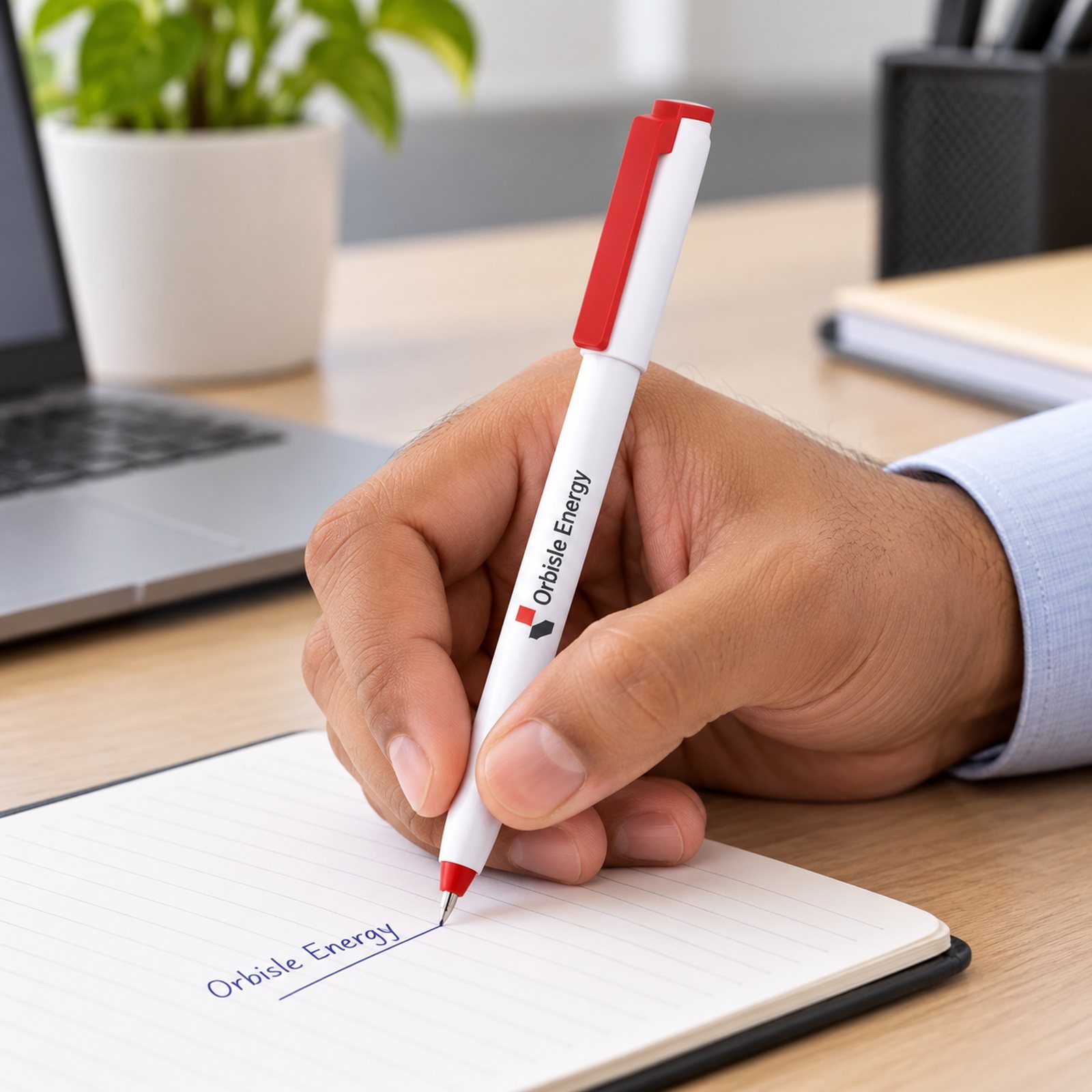 Click to zoom White Click Pen with Coloured Cap (Red, Blue, Green) in Red, customised with a company logo