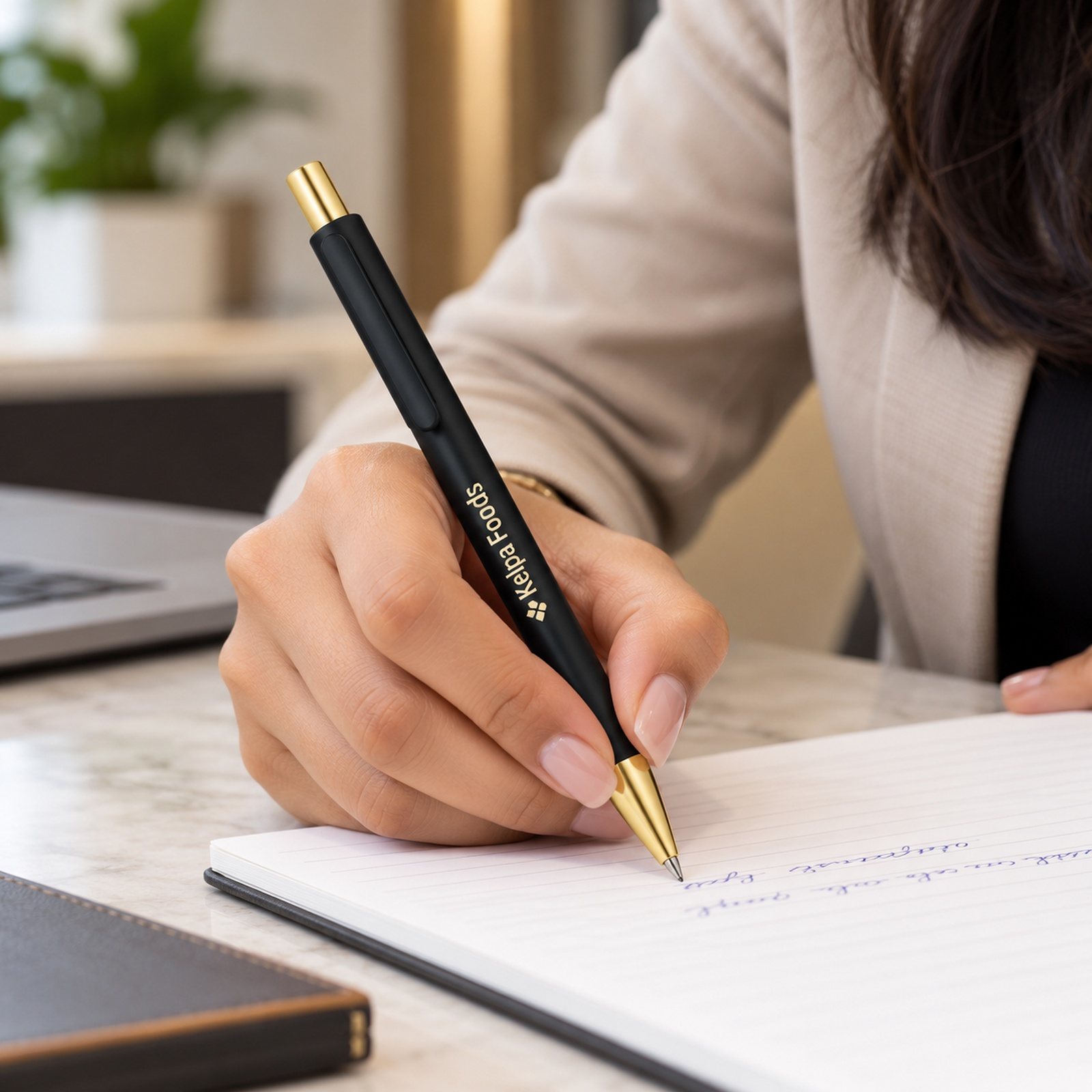 Click to zoom Click Pen with Gold Tip (Black, White) in Black, customised with a company logo