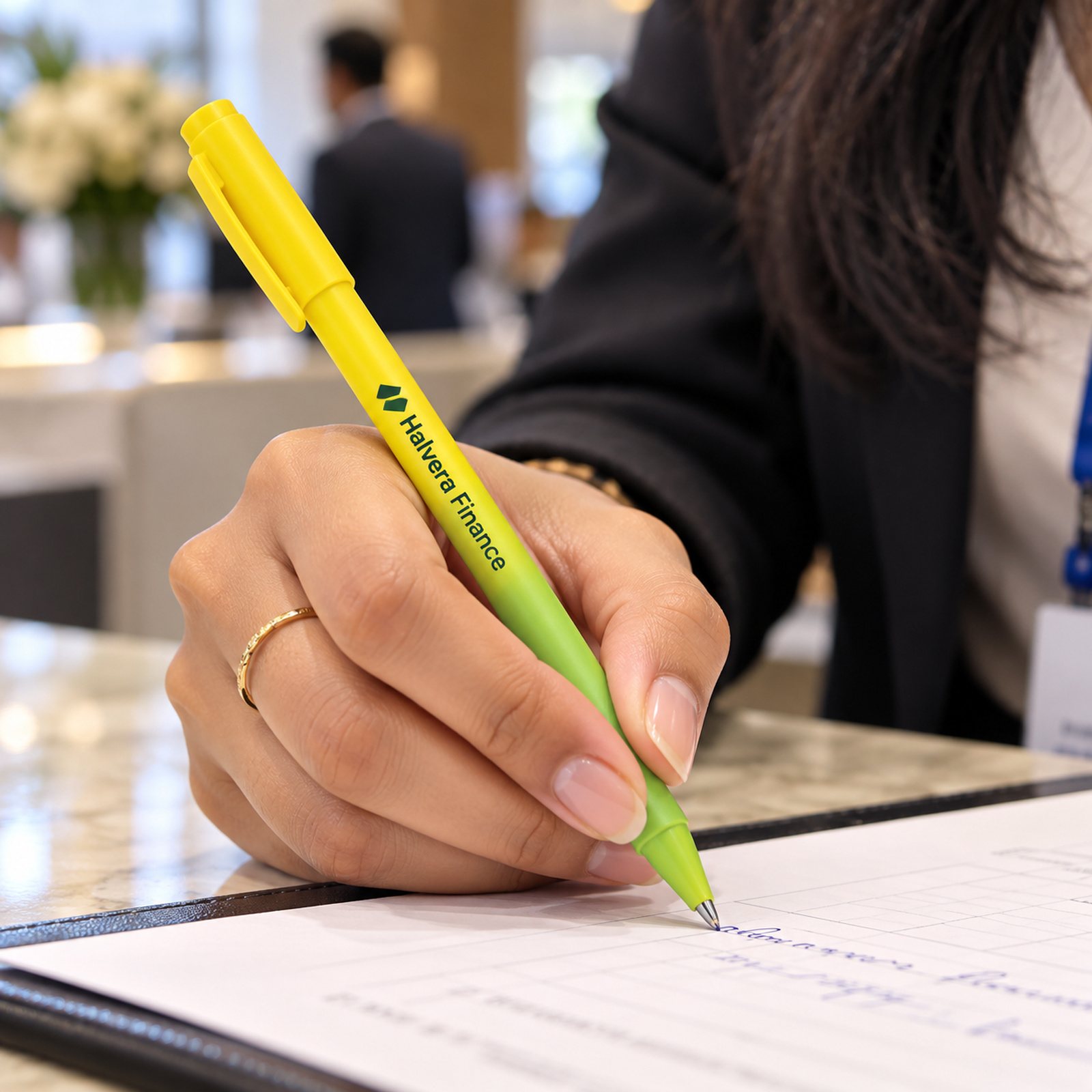 Two-Tone Capped Pen (Green-Yellow, Pink-Green) in Green-Yellow, customised with a company logo