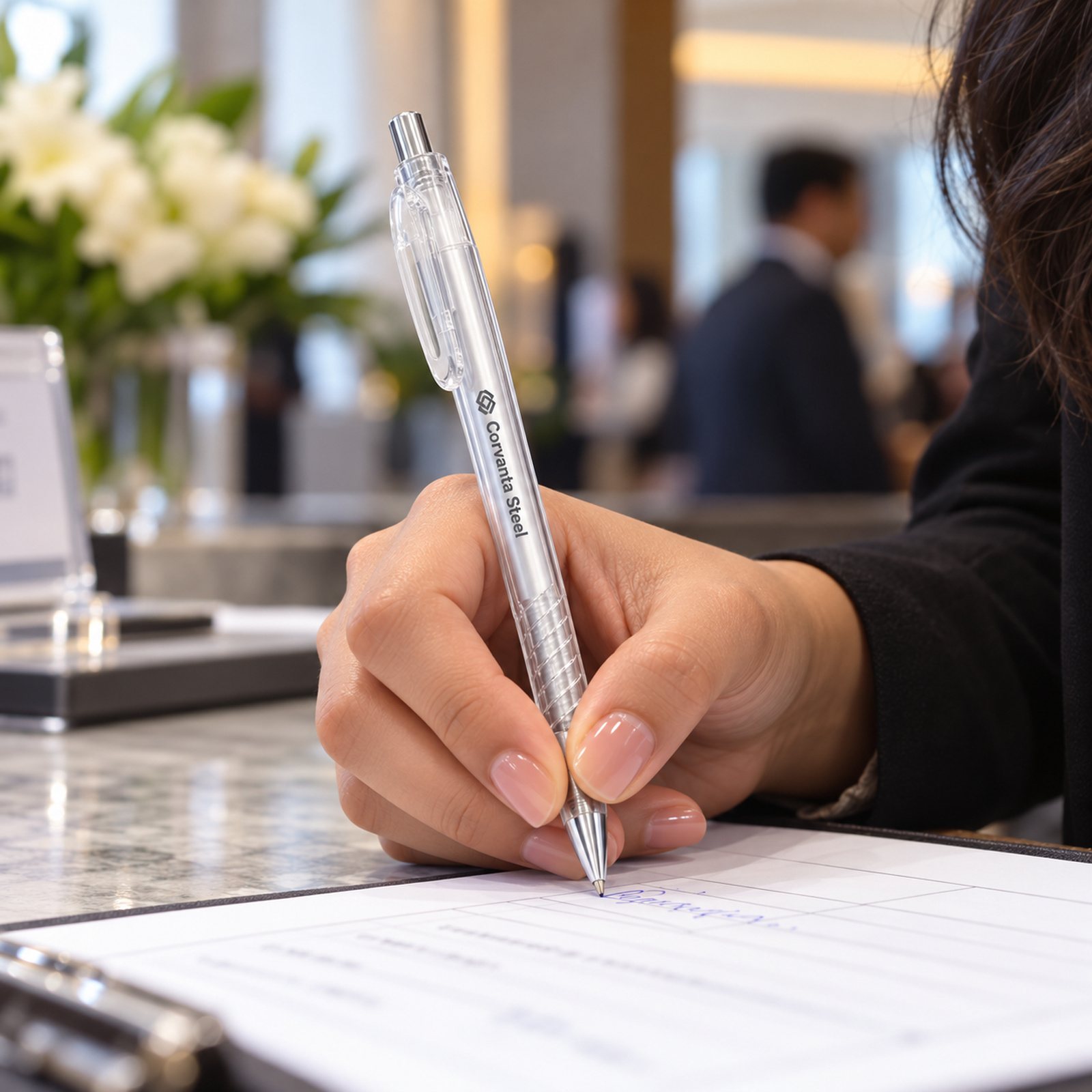 Click to zoom Transparent Click Pen with Chrome Tip, customised with a company logo