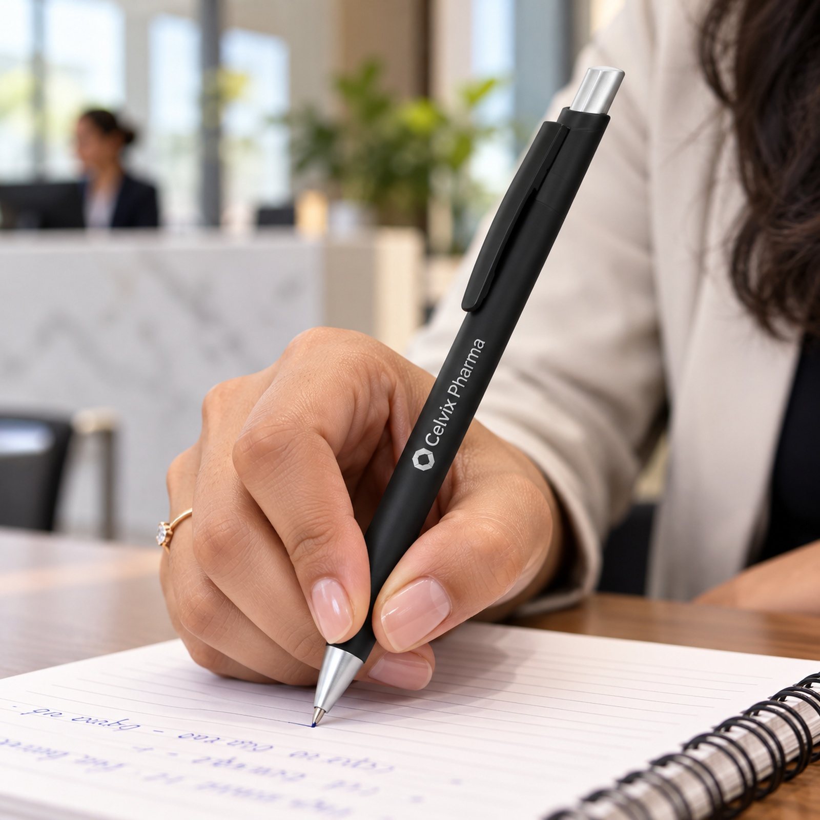 Click to zoom Slim Matte Click Pen (Black, White) in Black, customised with a company logo