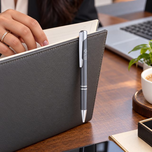 Gunmetal Metal Pen with Chrome Trim, customised with a company logo