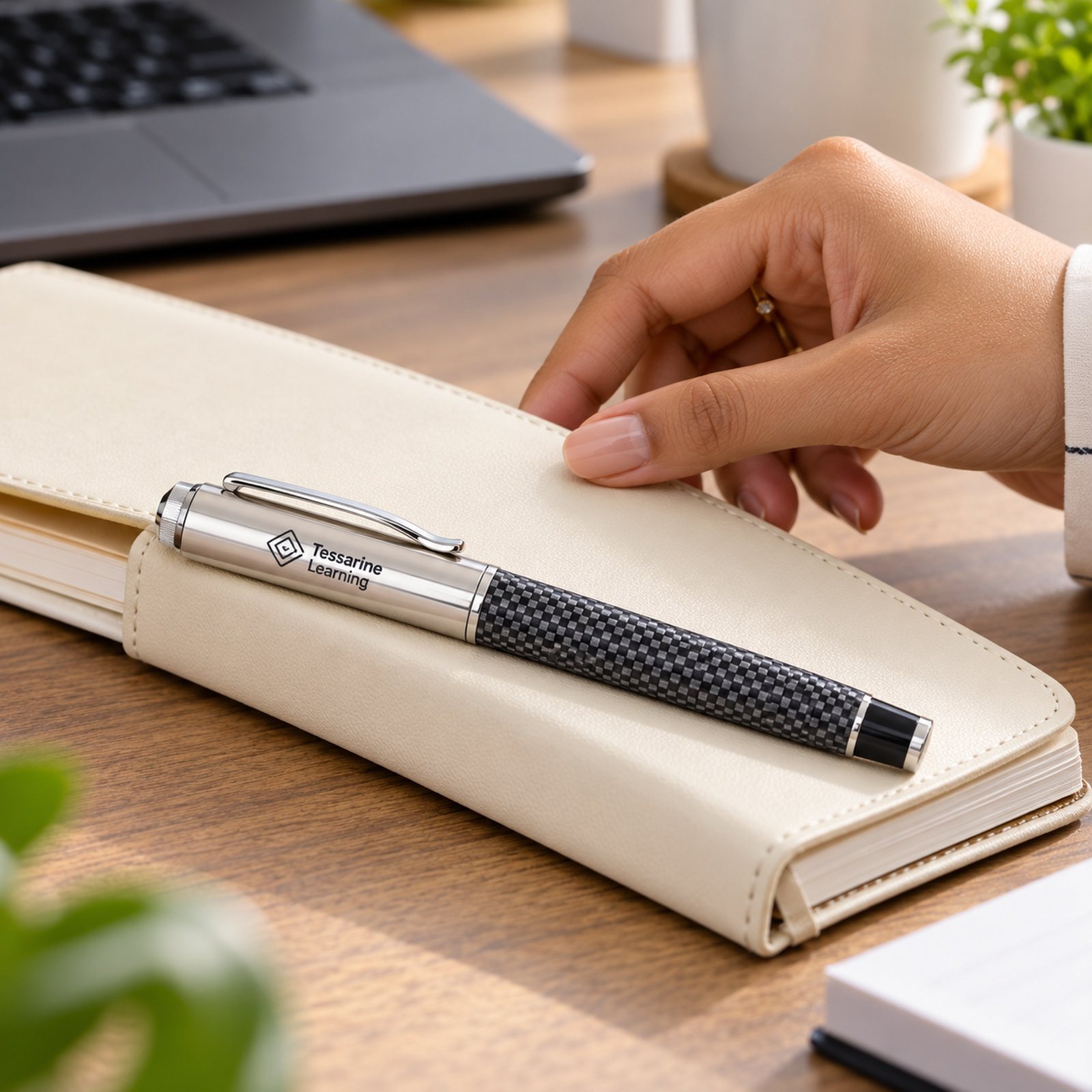 Click to zoom Carbon-Pattern & Chrome Roller Pen, customised with a company logo