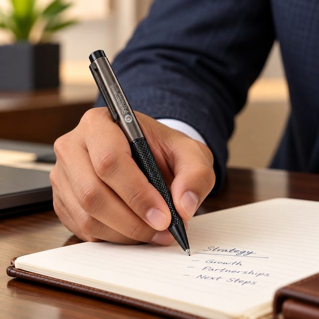 Gunmetal Carbon-Pattern Ball Pen, customised with a company logo