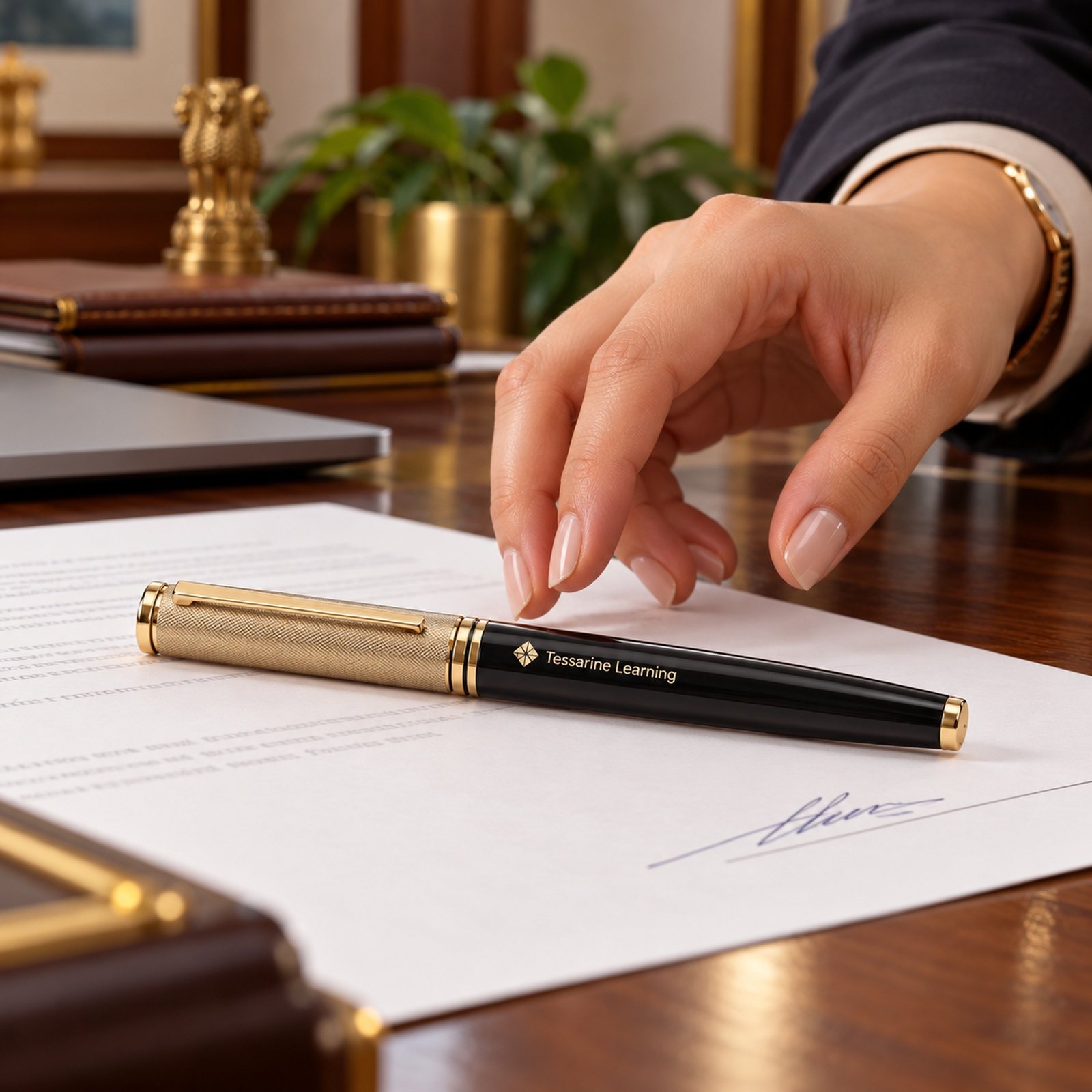 Click to zoom Black Roller Pen with Gold Cap, customised with a company logo