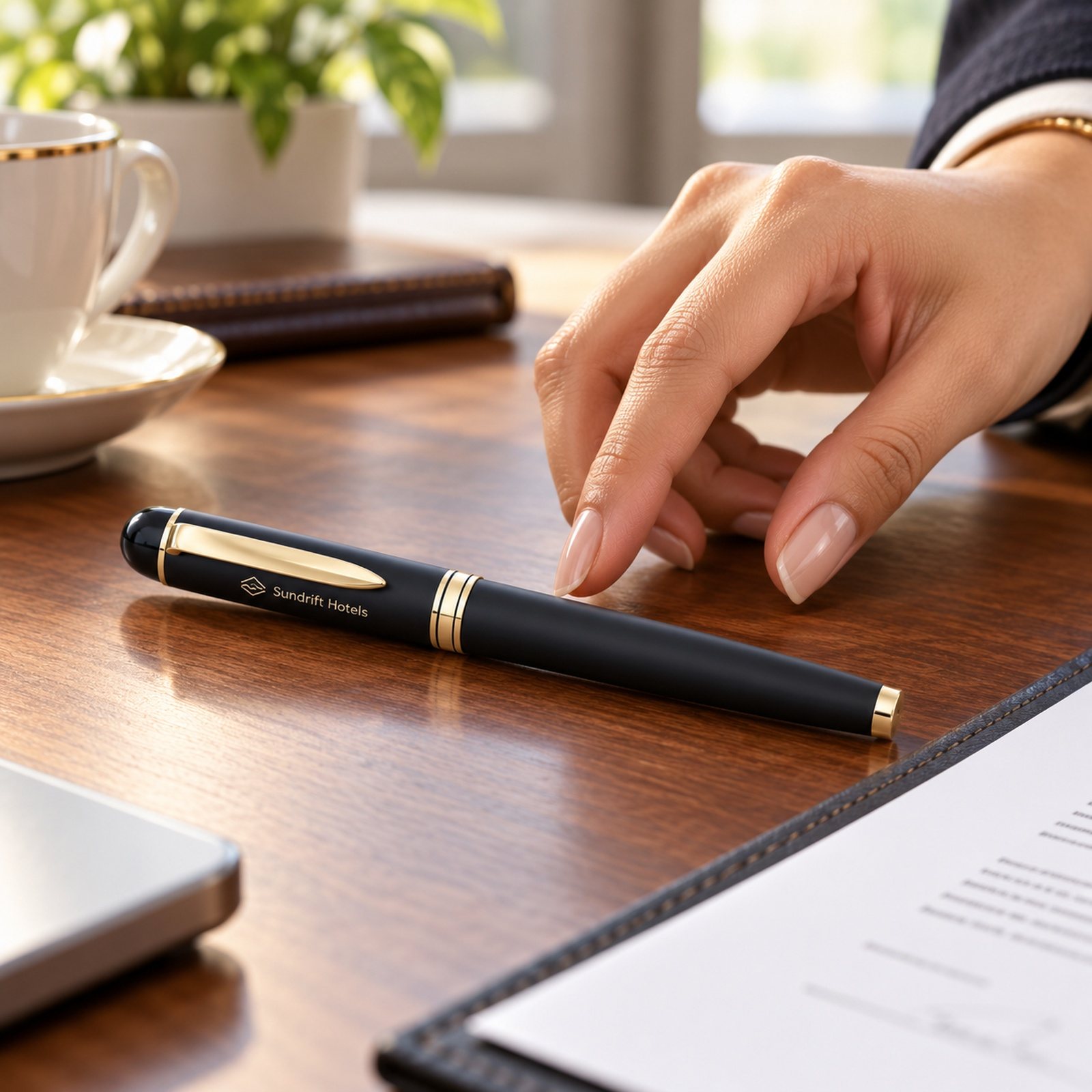 Matte Black Magnetic-Cap Roller Pen, customised with a company logo