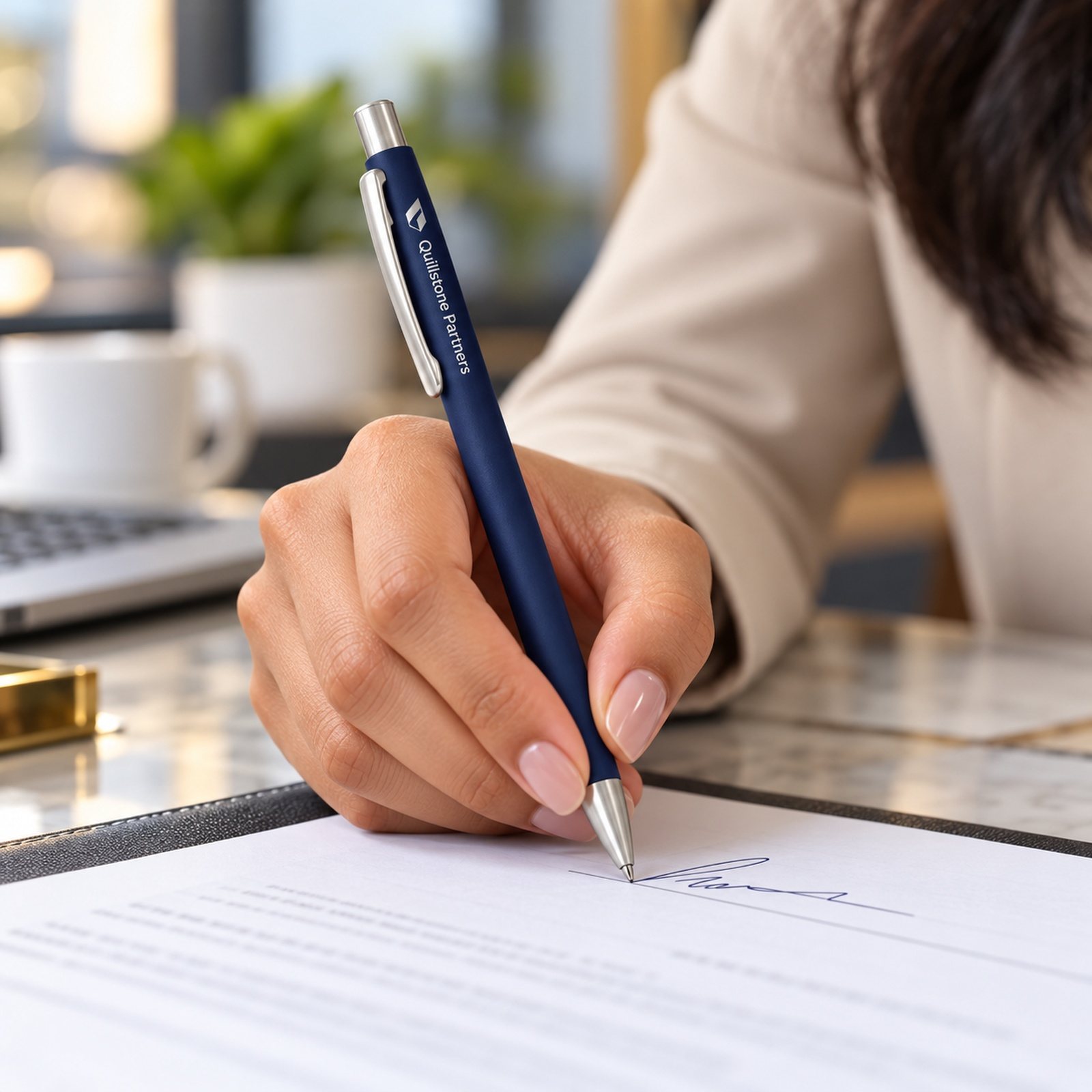 Click to zoom Navy Metal Click Pen, customised with a company logo