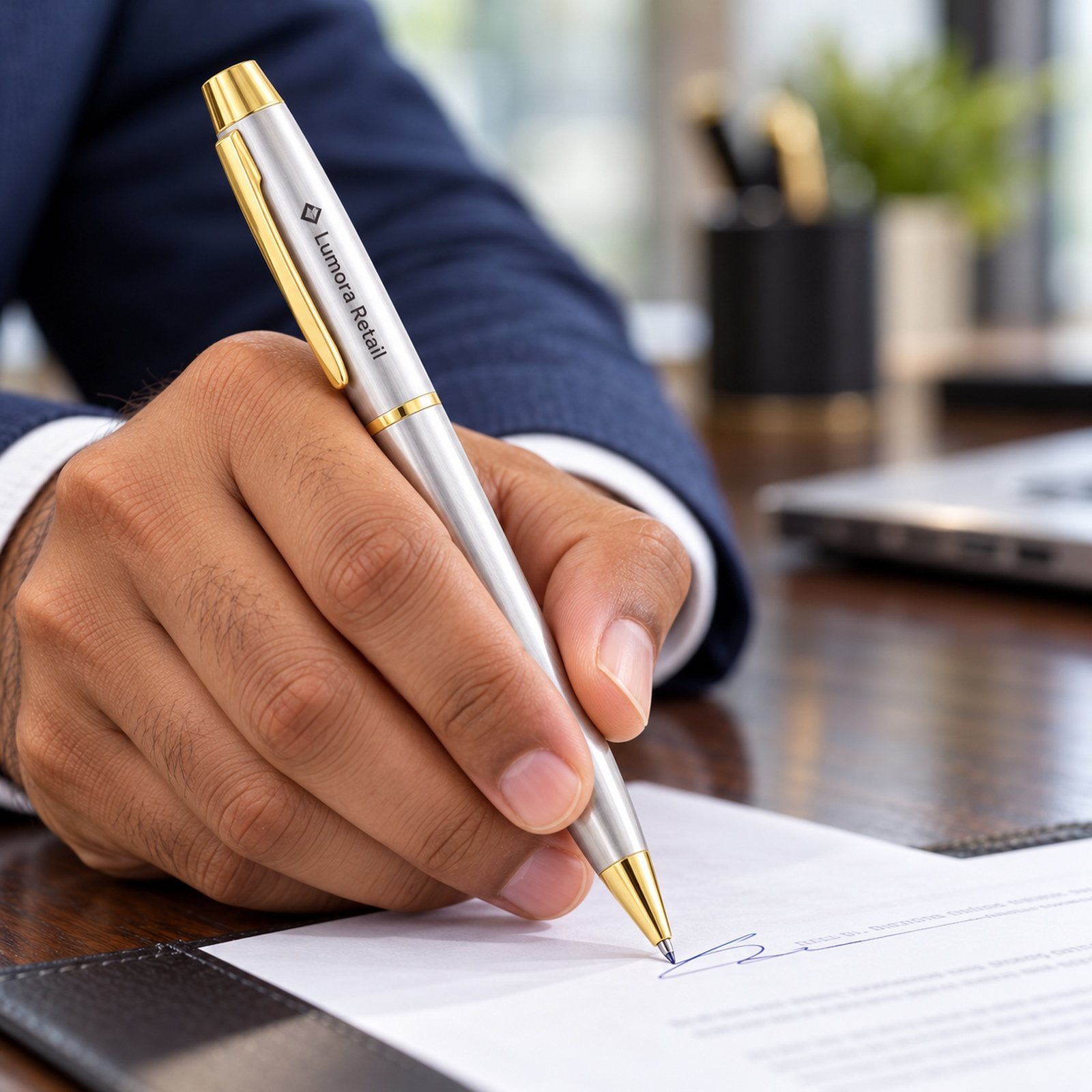 Click to zoom Slim Silver & Gold Ball Pen, customised with a company logo