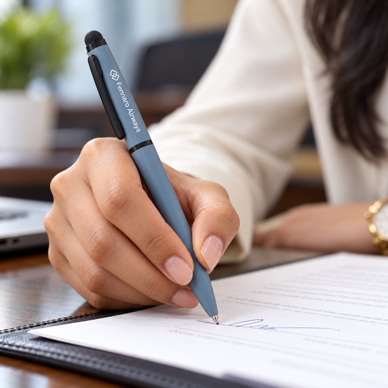 Click to zoom Slate Blue Stylus Pen, customised with a company logo