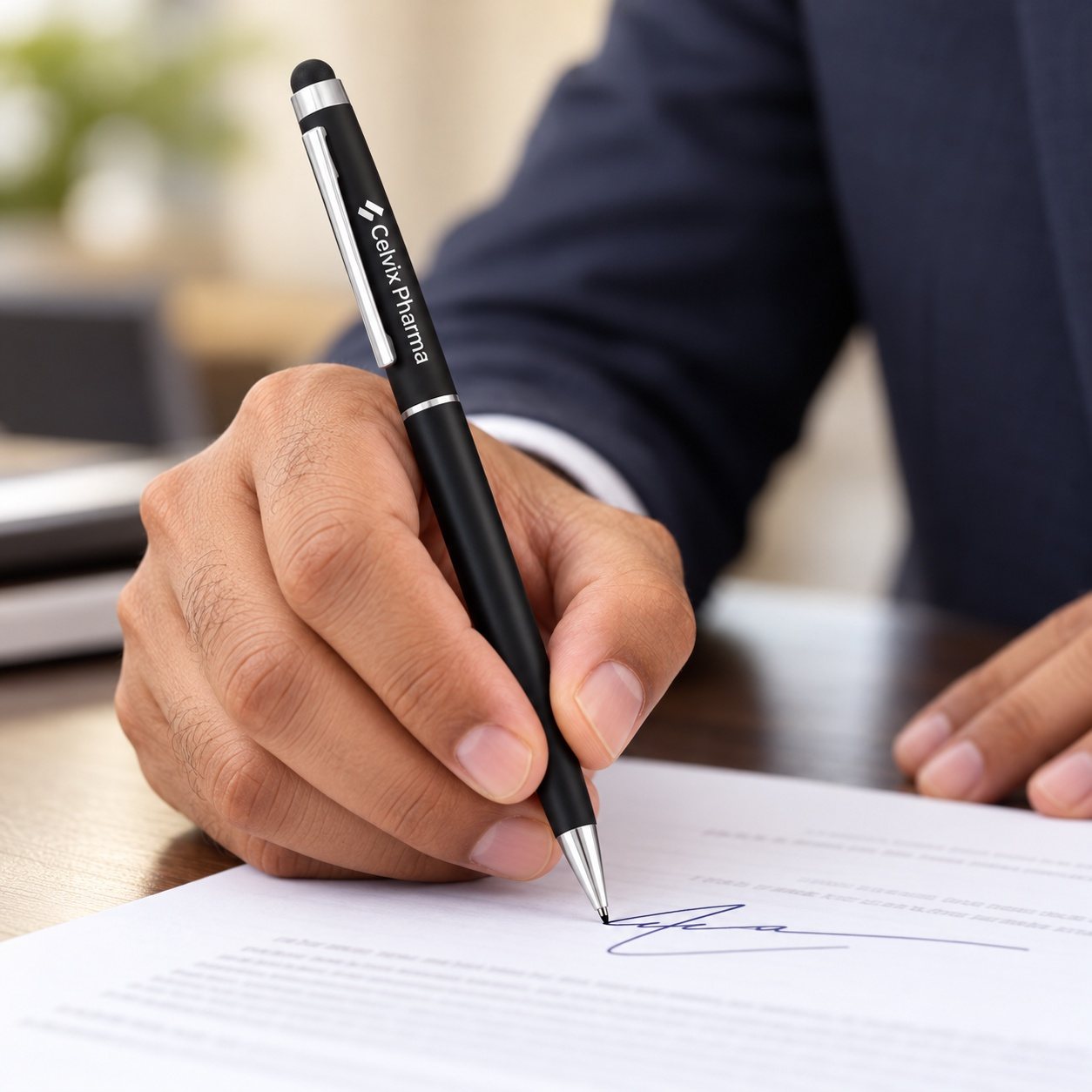 Black Stylus Pen with Silver Trim, customised with a company logo