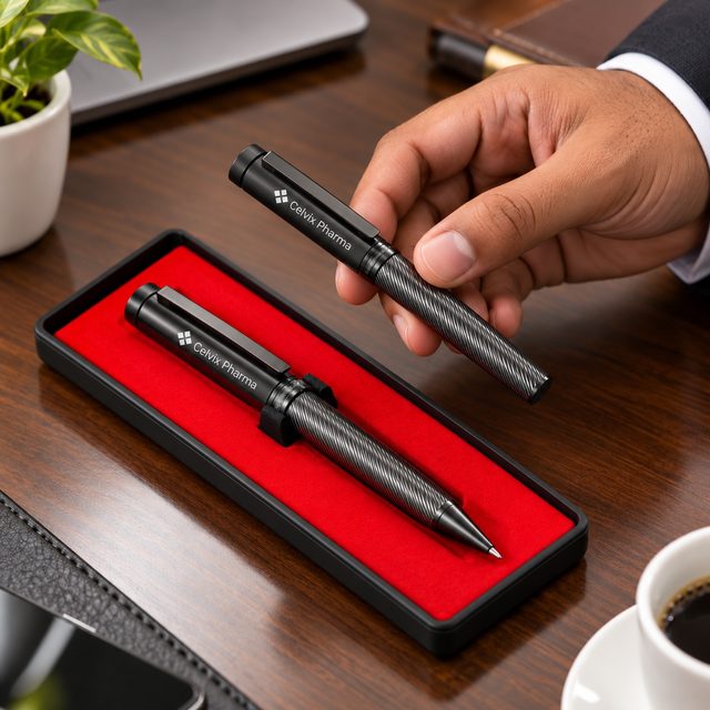 Gunmetal Textured Ball & Roller Pen Set, customised with a company logo