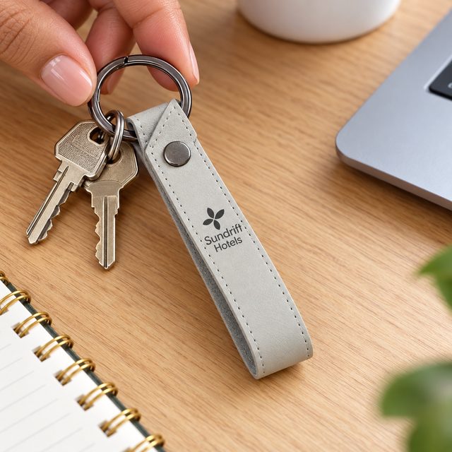 Leatherette Loop Keychain, customised with a company logo