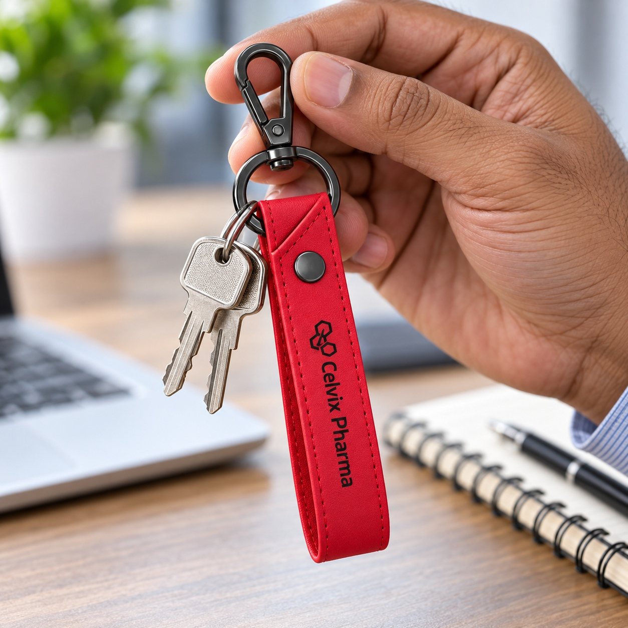 Click to zoom Leatherette Strap Keychain with Swivel Hook, customised with a company logo