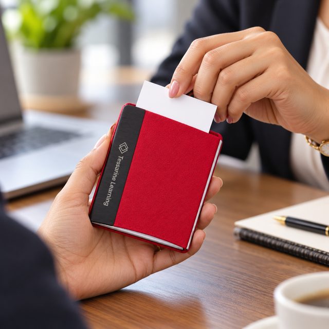 Red & Black Visiting Card Holder, customised with a company logo