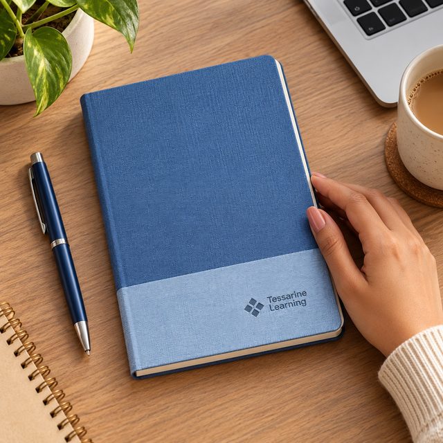 Two-Tone Blue A5 Notebook, 192 Pages, customised with a company logo