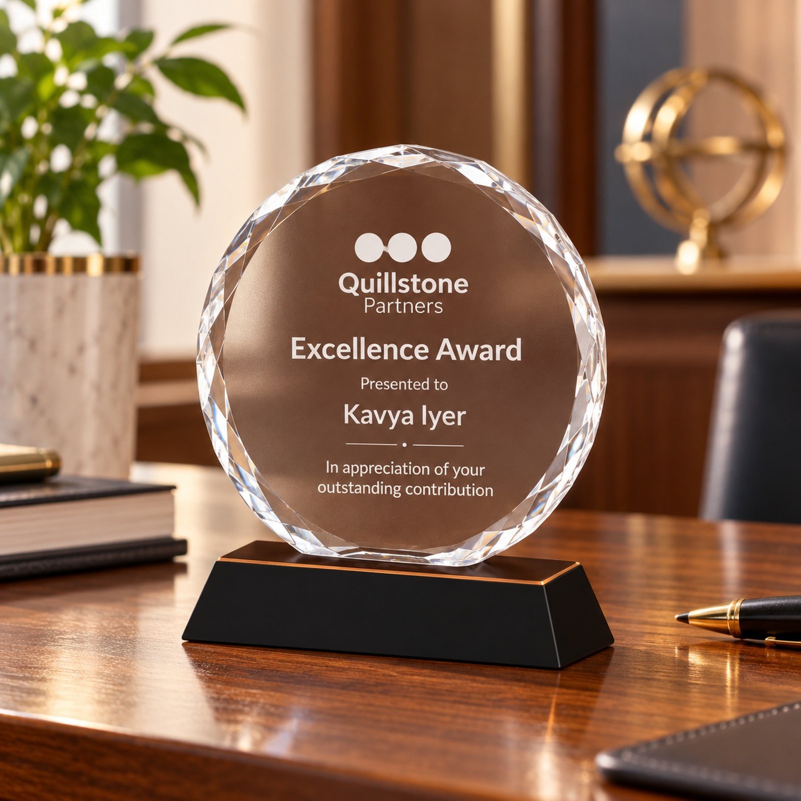 Click to zoom Faceted Round Crystal Acrylic Award, customised with a company logo