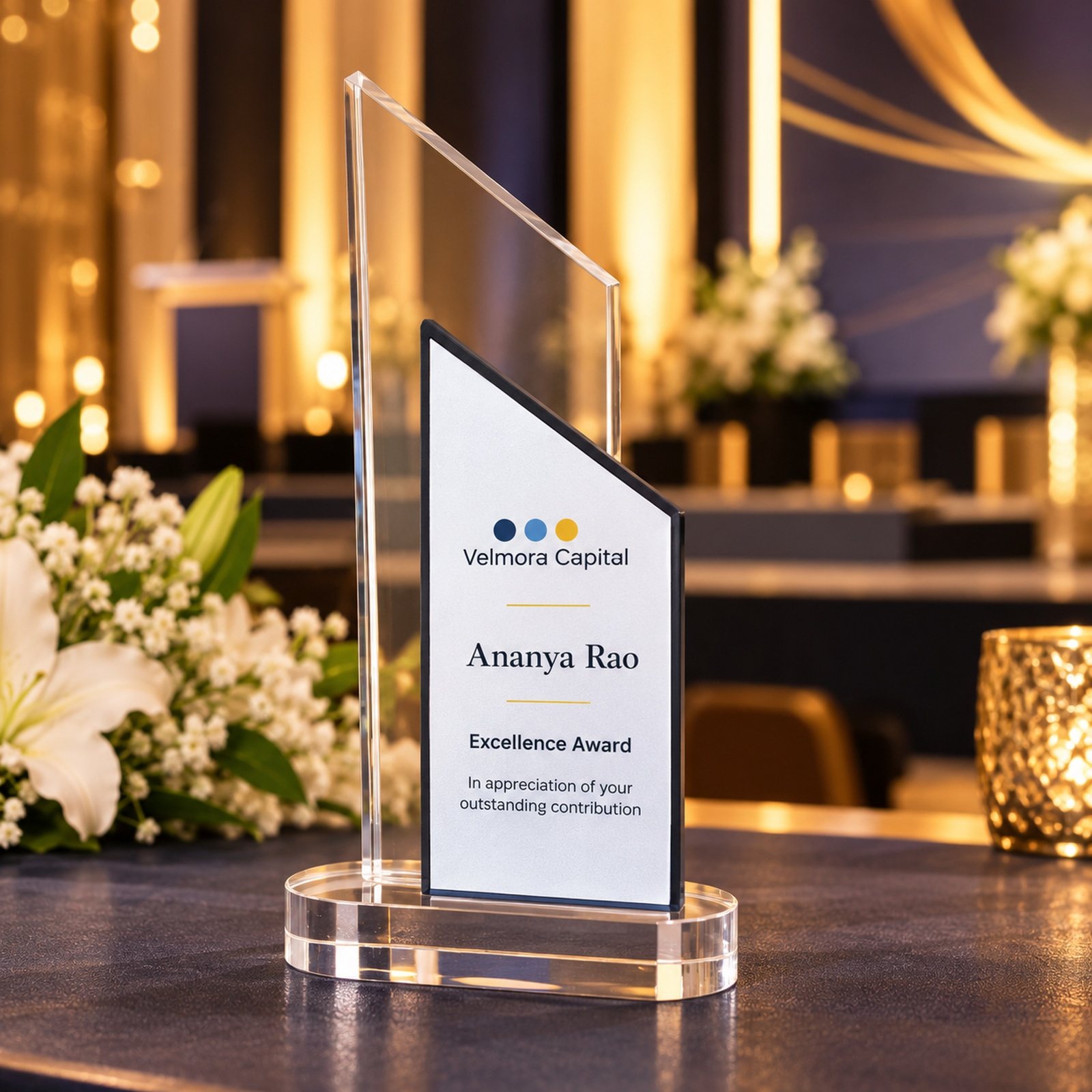 Click to zoom Tall Glass Award with Angled Fin, customised with a company logo