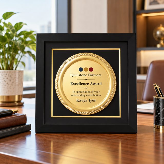 Gold Medallion Frame Plaque, customised with a company logo