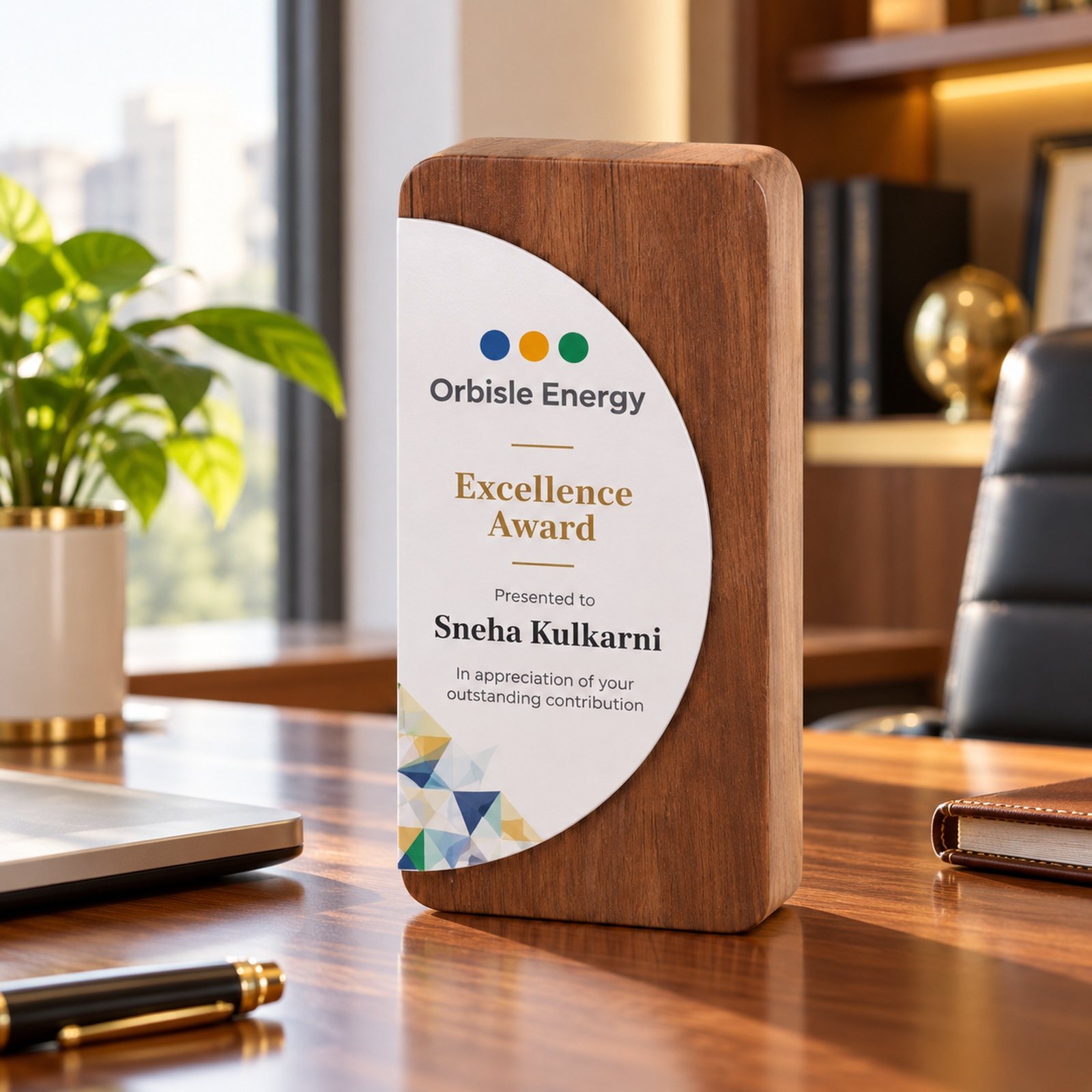 Click to zoom Wooden Block Award with Printed Front, customised with a company logo