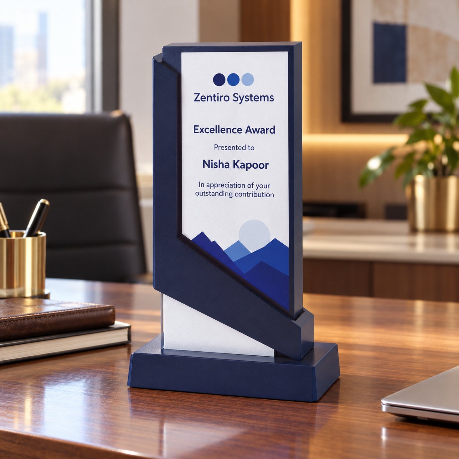 Navy Panel Award with Printed Insert, customised with a company logo