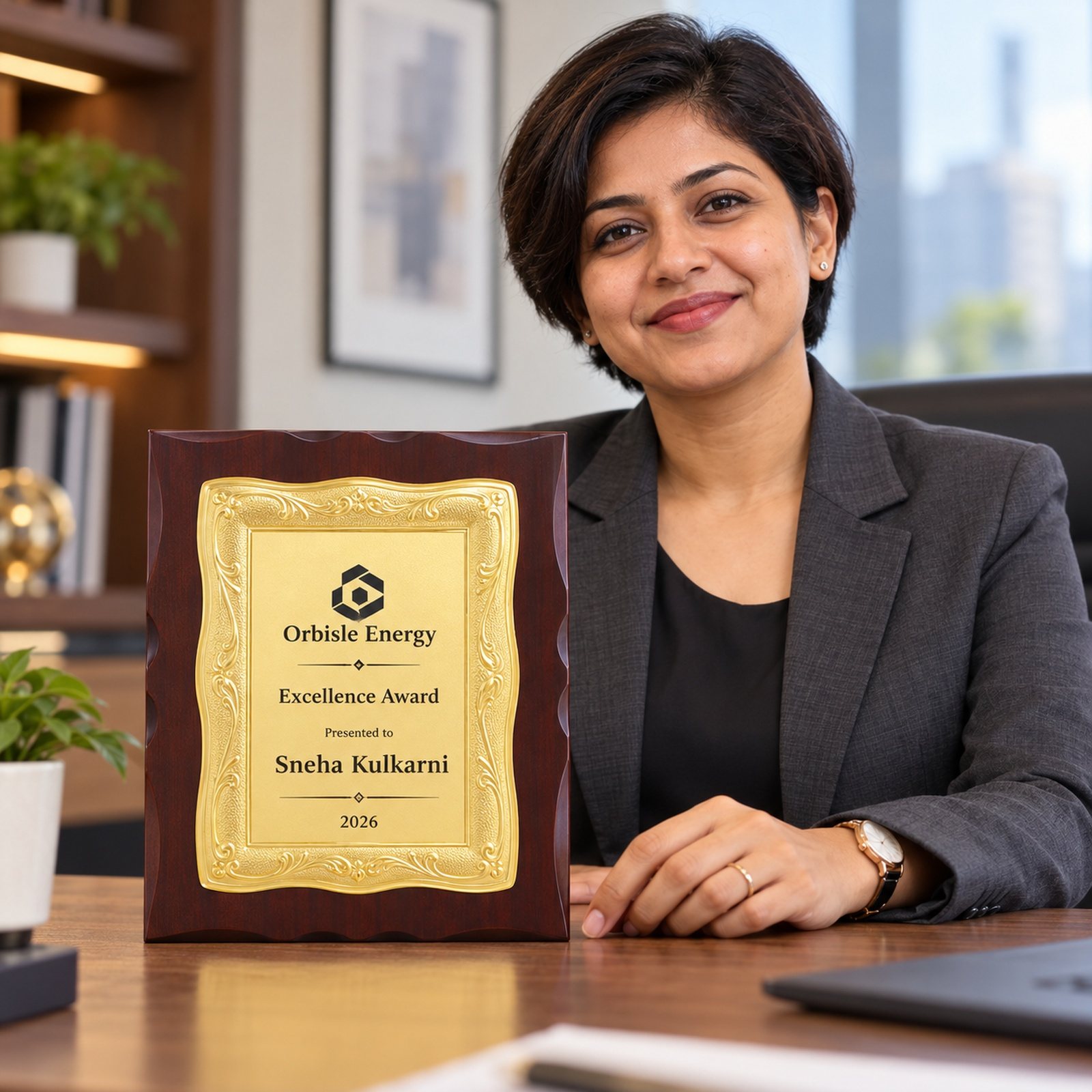 Click to zoom Gold Embossed Plaque on Wooden Board, customised with a company logo