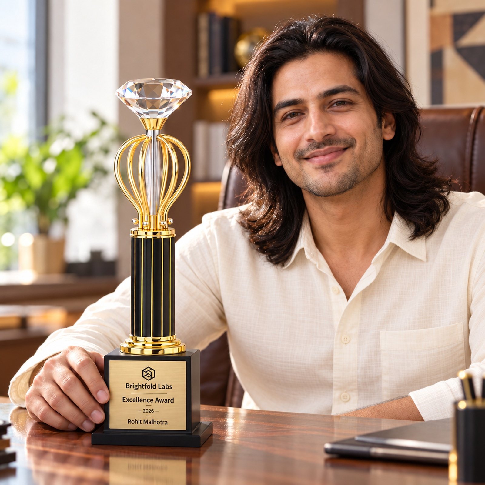 Gold Diamond Crown Trophy, customised with a company logo