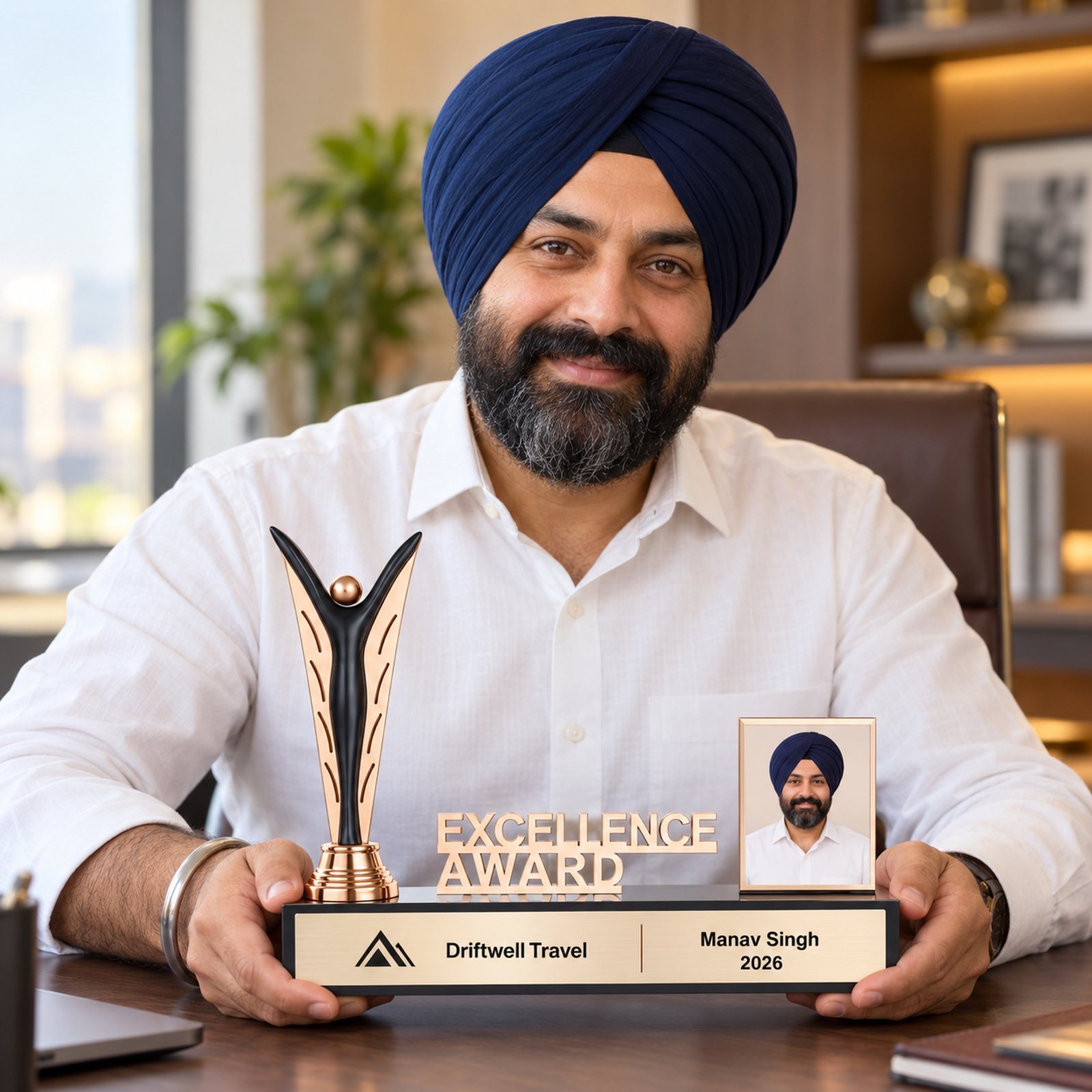 Click to zoom Wing Trophy with Photo Panel Base, customised with a company logo
