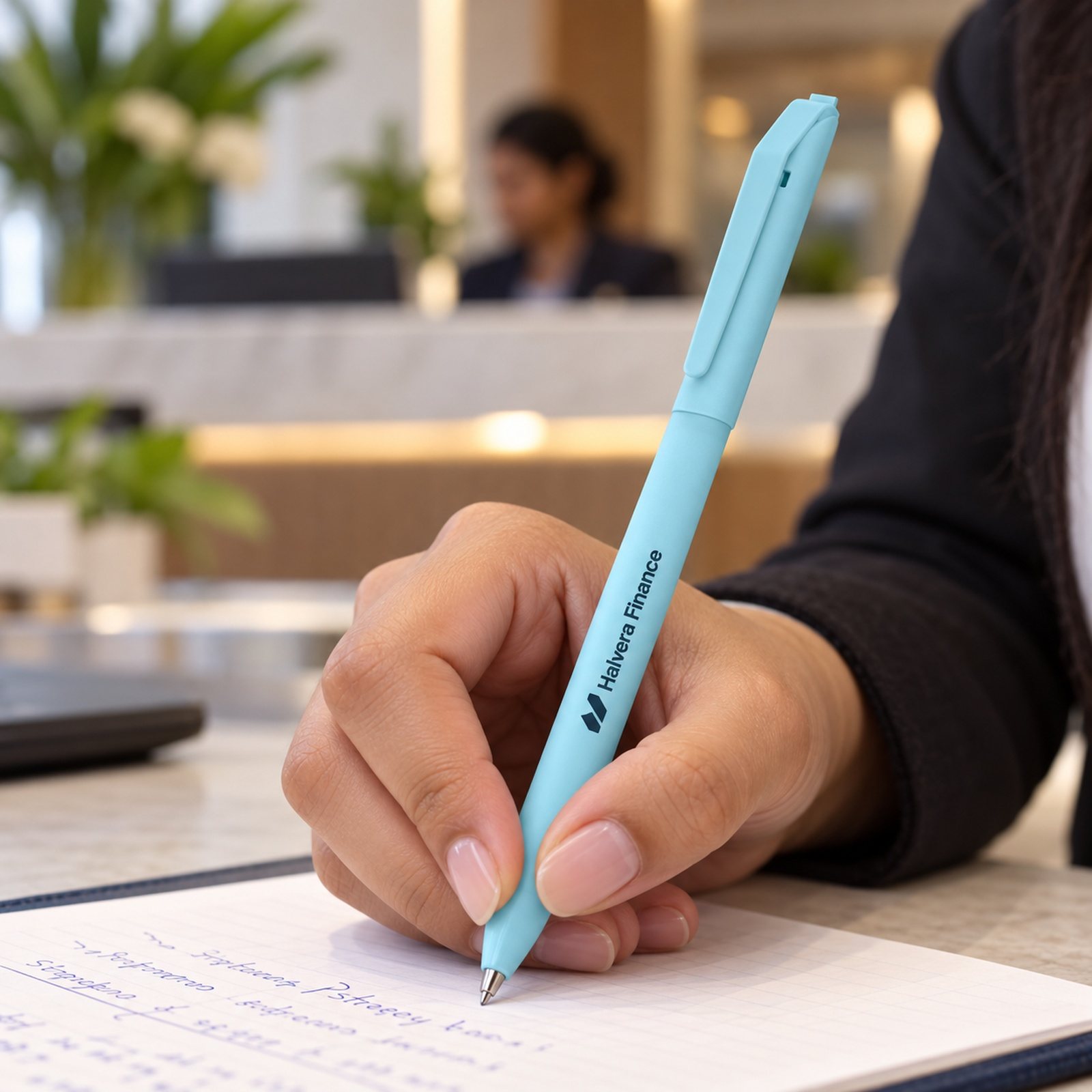Click to zoom Slim Colour Pen (4 Colours) in Blue, customised with a company logo